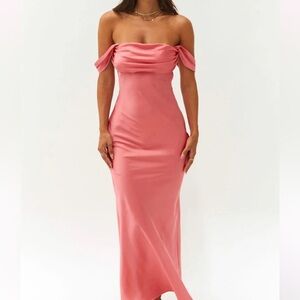 Beginning Boutique Ella Pink Off Shoulder Formal Dress
